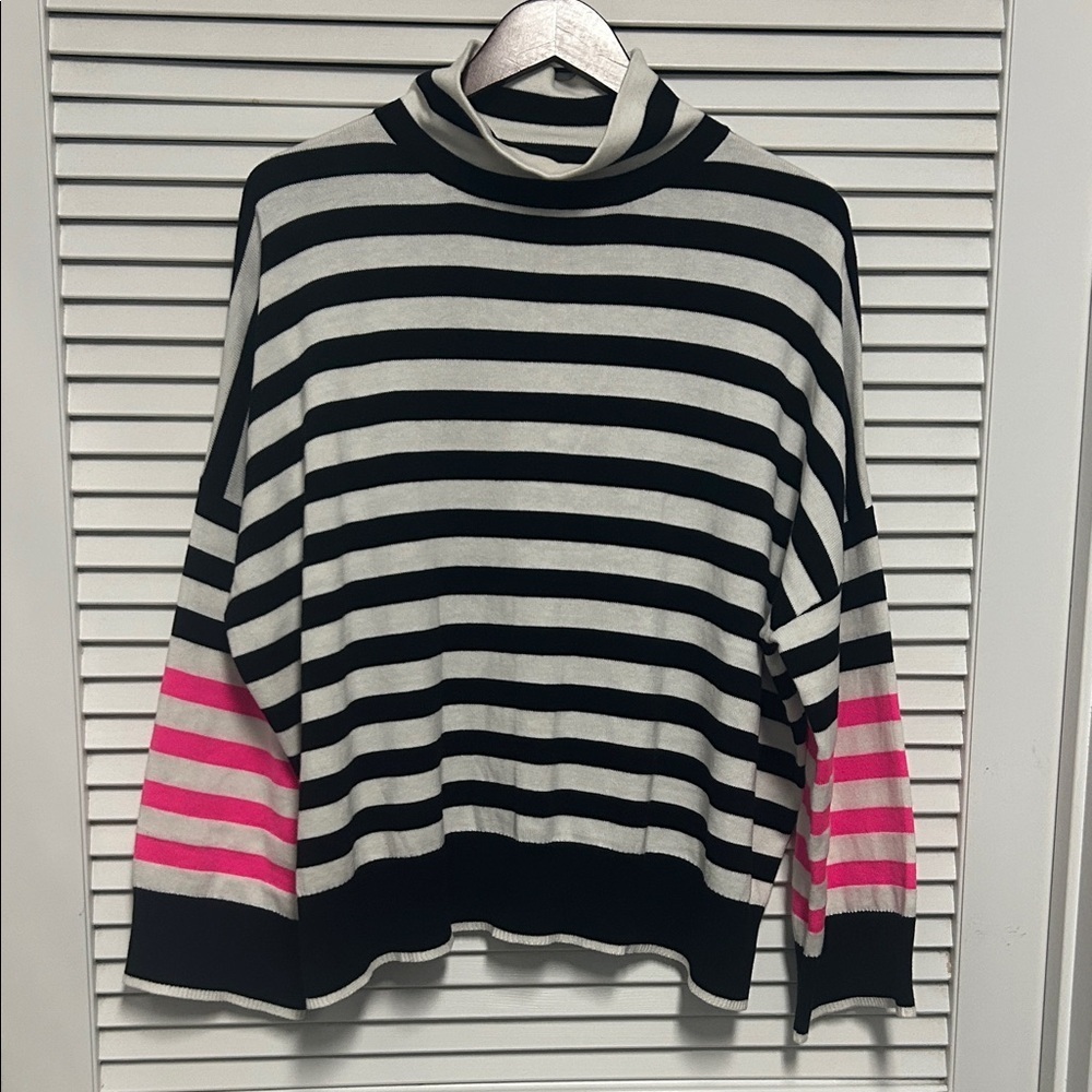 WISPR Striped Black and White Sweater with Pink Sleeve Accents
